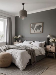 desain kamar tidur sempit dengan warna abu